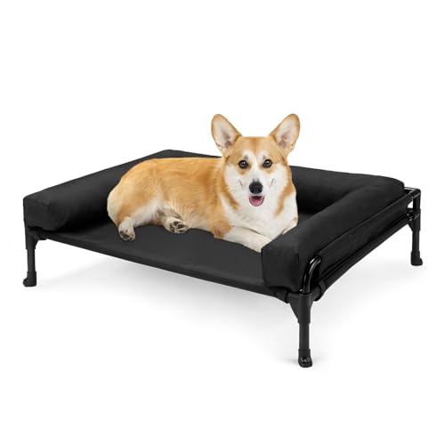 Veehoo Outdoor Hundeliege erhöht, Hundebett Erhöht mit abnehmbarem Bloster Kühlendes Erhöhtes Hundebett mit Atmungsaktivem Teslin-Netz für Haus und Garten, Schwarz 74x46x18cm CWC2410BCP von Veehoo