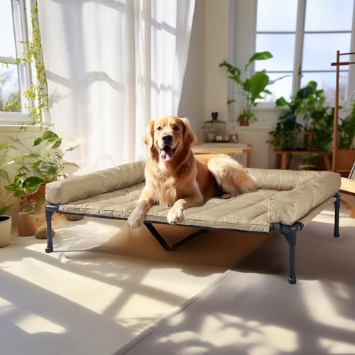 Veehoo Outdoor Hundeliege erhöht, Hundebett Erhöht mit abnehmbarem Bloster Kühlendes Erhöhtes Hundebett mit Atmungsaktivem Teslin-Netz für Haus und Garten, Beige 125 x 83 x 22.5cm Veehoo Outdoor Hundeliege erhöht, Hundebett Erhöht mit abnehmbarem Bloster Kühlendes Erhöhtes Hundebett mit Atmungsaktivem Teslin-Netz für Haus und Garten, Beige 125 x 83 x 22.5cm von Veehoo