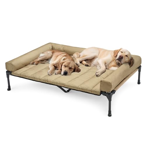 Veehoo Outdoor Hundeliege erhöht, Hundebett Erhöht mit abnehmbarem Bloster Kühlendes Erhöhtes Hundebett mit Atmungsaktivem Teslin-Netz für Haus und Garten, Beige 150 x 95 x 22.5cm Veehoo Outdoor Hundeliege erhöht, Hundebett Erhöht mit abnehmbarem Bloster Kühlendes Erhöhtes Hundebett mit Atmungsaktivem Teslin-Netz für Haus und Garten, Beige 150 x 95 x 22.5cm von Veehoo