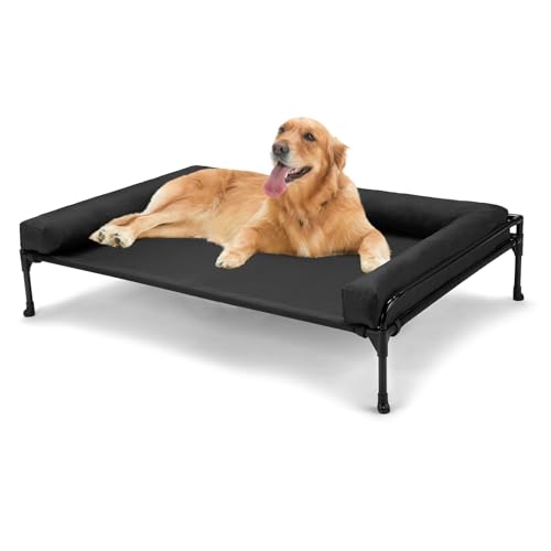 Veehoo Outdoor Hundeliege erhöht, Hundebett Erhöht mit abnehmbarem Bloster Kühlendes Erhöhtes Hundebett mit Atmungsaktivem Teslin-Netz für Haus und Garten, Schwarz 104x69x23cm CWC2410BCP von Veehoo