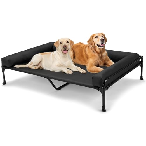 Veehoo Outdoor Hundeliege erhöht, Hundebett Erhöht mit abnehmbarem Bloster Kühlendes Erhöhtes Hundebett mit Atmungsaktivem Teslin-Netz für Haus und Garten, Schwarz 120x74x23cm CWC2410BCP von Veehoo