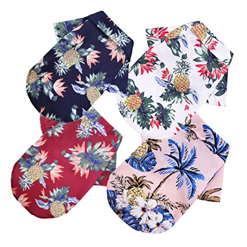 Veemoon 4er Set Hundeshirts Für Den Sommer - Atmungsaktive Hawaii Hemden Für Kleine Hunde - Modische T Shirts Für Hunde Im Tropischen Design Ideal Für Heiße Tage von Veemoon