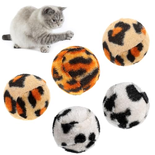 Veemoon 5 x Tierbälle, Katzenspielzeug, Tennis, Plüsch, kleine Katze, Übungsspielzeug, Druck, Kratzschutz, Fleece, niedlicher Pullover, Hund, Leopard, Katzenball, Dschungel, Kätzchen, Leckerlis, von Veemoon