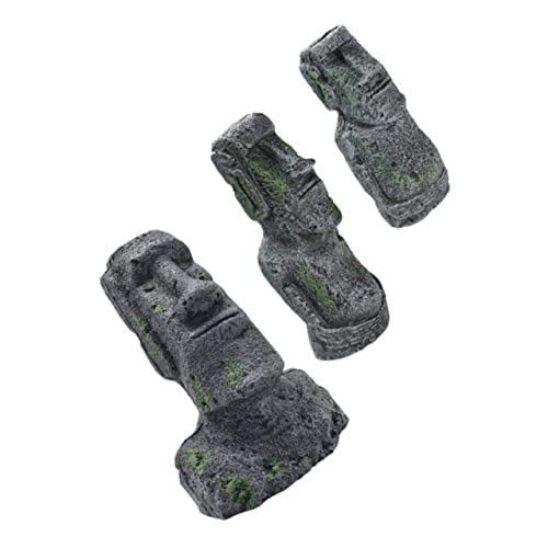 Veemoon Moai Figur Garten XXL - 3er Set Stein Statue Für Aquarium Deko - Osterinsel Monolith Skulpturen Als Landschaftsornamente Für Zuhause Und Fischtank Dekoration von Veemoon