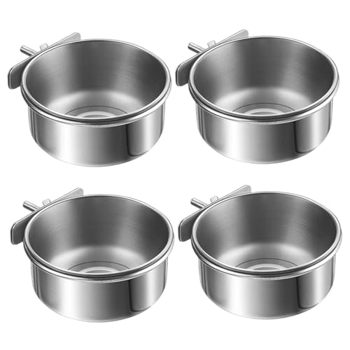 4pcs abtrennbare Edelstahl-Vogelkäfig-Futterhäuschen mit Klemme, 4x2 rostresistente Haustierfutterschalen für Papageien, Cockatiel, Conure, Brudeln und kleine Tiere von Veesper