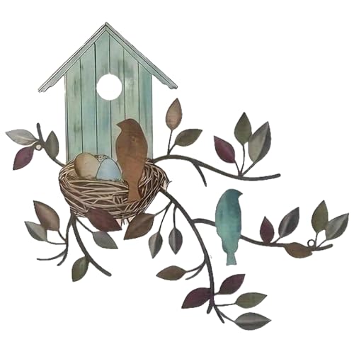 Birds Metall Wanddekoration, Vogeldekoration hängende Metallbaumblatt mit Vogelhaus Skulptur 12x10.6 Vogel Silhouette Outdoor Metall Wandkunst für Wohnzimmer Balkon Gartendekoration von Veesper