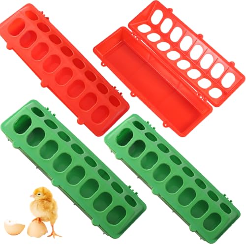 Veesper 4pcs Wachtelfutter, 12 x 4, 5 x 3 Zoll Flip-Top-Baby-Küken- und -Taubenfuttermittel mit 16 Fütterungsanschlüssen, waschbarer und sonnenresistenter Geflügelfuttergeräte von Veesper