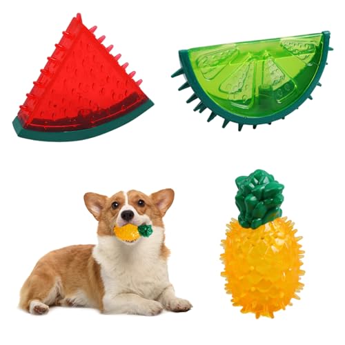 Veesper Hundekauen Spielzeug Coole 3pcs Rozen zahte Spielzeug für Welpen Wassermelon Ananas Form Gefrierschrank Hunde Interaktive Spielzeug Sommerquietschende Spielzeug von Veesper