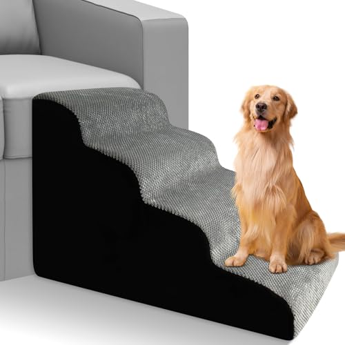 Hundetreppe Hunderampe, Hundetreppe für Kleine Hunde, 4 Stufen Katzentreppe Haustiertreppe für Sofa Bett, Abnehmbar Waschbar Bezug, rutschfeste Steigung von Vefhby