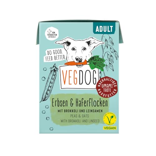 VEGDOG Adult veganes Nassfutter im Tetra Pak für Adulte Hunde, Vorteilspack 10 x 200g, mit Erbsen und Haferflocken, getreidefreies Alleinfutter für Allergiker mit alternativer Proteinquelle von VEGDOG