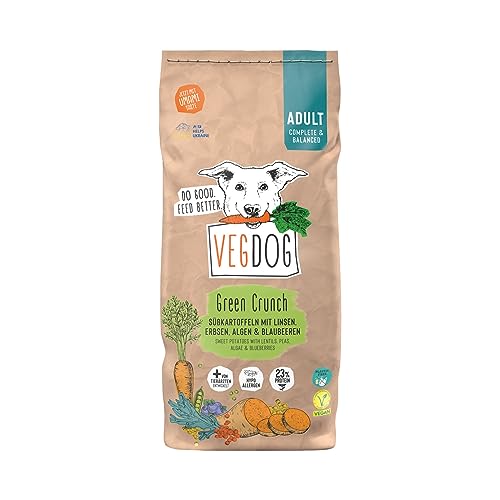 VEGDOG Green Crunch veganes Trockenfutter für Adulte Hunde mit Süßkartoffel und Linsen, getreidefreies Alleinfutter für Allergiker mit alternativer Proteinquelle (5) kg von VEGDOG