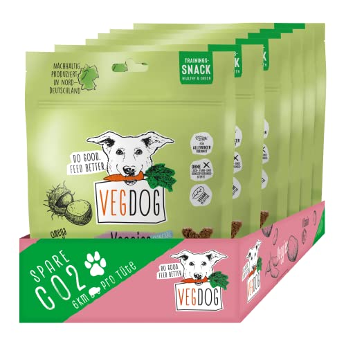 VEGDOG Veggies Skincare Veganer Snack für Hunde, getreiefreier Trainingssnack für Allergiker mit Kastanie und Kelpalge für EIN strahlendes Fell und gesunde Haut, Vorteilspack 10 x 125 g von VEGDOG