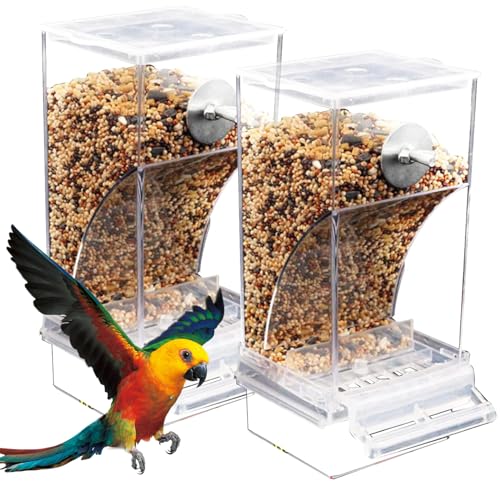 2 Pcs Transparent Futterspender Vogel, Vogelfutterspender, Sittiche Käfig Futterautomat, Automatischer Vogelhäuschen Futterspender Für Vögel Für Wellensittiche Kanarienvögel Nymphensittiche Finken von Vegena