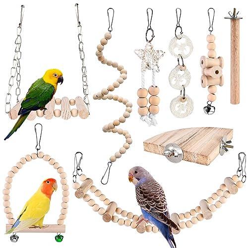 9 Stück Vogelspielzeug - Papageienspielzeug, Vogelkäfig Schaukelspielzeug, Kauspielzeug Vögel Spielzeug, Vogelkäfig Zubehör, Holz Sitzstangen Plattform für Wellensittich,Nymphensittiche,Aras,Finken 9 Stück Vogelspielzeug - Papageienspielzeug, Vogelkäfig Schaukelspielzeug, Kauspielzeug Vögel Spielzeug, Vogelkäfig Zubehör, Holz Sitzstangen Plattform für Wellensittich,Nymphensittiche,Aras,Finken von Vegena