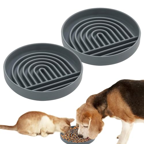 Anti Schling Napf Hund, 2 Stück Slow Feeder Dog Bowl, Fütterung Hundenapf Mit Anti-Rutsch-Boden, Hundenapf Langsame Fütterung, Antischlingnapf Hunde Für Katzen Und Hunde (19cm, Grau) von Vegena