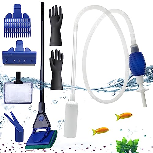 Aquarium Reinigungsset, 5 in 1 Fish Tank Kiesreiniger Siphon Vakuum, Aquarium Clean Tool Set, Fish Tank Cleaning Kit, Aquarium Kiesreiniger mit Gummihandschuhen zum Ablassen und Ersetzen Ihres Wassers Aquarium Reinigungsset, 5 in 1 Fish Tank Kiesreiniger Siphon Vakuum, Aquarium Clean Tool Set, Fish Tank Cleaning Kit, Aquarium Kiesreiniger mit Gummihandschuhen zum Ablassen und Ersetzen Ihres Wassers von Vegena