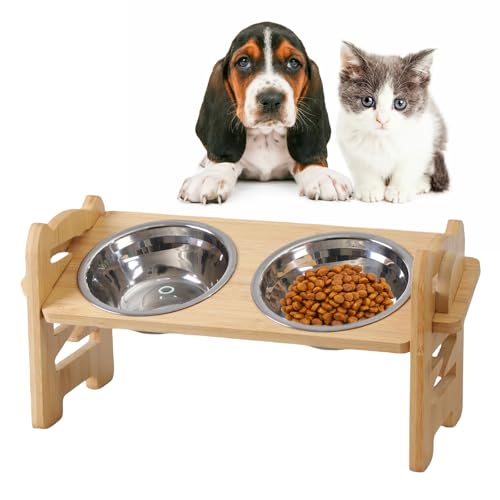 Erhöhter Hundenapf, verstellbare erhöhte Hundenäpfe, erhöhte Hundenäpfe mit 2 Edelstahlnäpfen, für Hunde und Katzen, erhöhter Futterspender, multifunktionaler Futternapf für Katzen, Reisen (Holz) Erhöhter Hundenapf, verstellbare erhöhte Hundenäpfe, erhöhte Hundenäpfe mit 2 Edelstahlnäpfen, für Hunde und Katzen, erhöhter Futterspender, multifunktionaler Futternapf für Katzen, Reisen (Holz) von Vegena