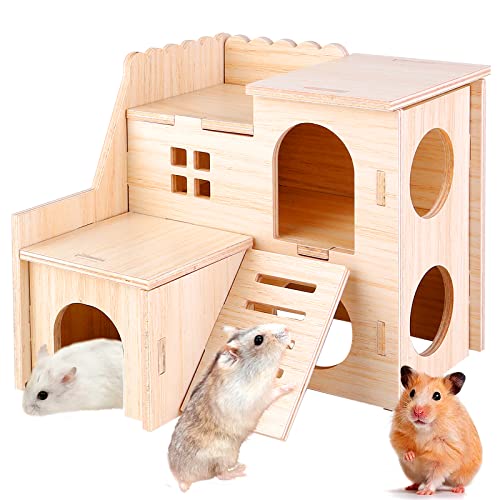 Hamster Eckhaus - Holz Hamsterhaus, Meerschweinchen Haus mit Leiter, 2 Etagen Hamster Versteck, Hamster Haus Holz für Kleine Haustiere Zwerghamster, Rennmäuse, Degus, Stachelmäuse Hamster Eckhaus - Holz Hamsterhaus, Meerschweinchen Haus mit Leiter, 2 Etagen Hamster Versteck, Hamster Haus Holz für Kleine Haustiere Zwerghamster, Rennmäuse, Degus, Stachelmäuse von Vegena