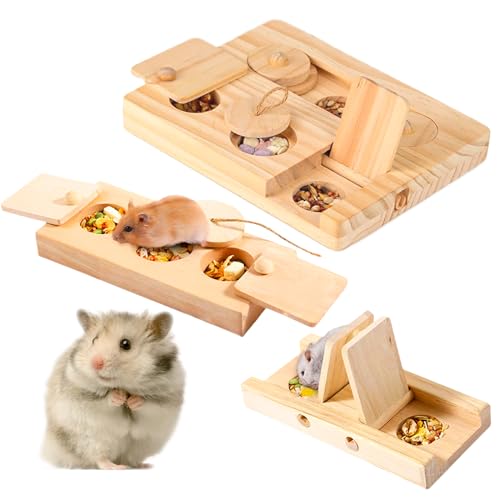 Hamster Futtersuchspielzeug, 3 Stück Meerschweinchen Spielzeug Enthalten 6/3/2 in 1 Holzspielzeug Zur Futtersuche, Hamster Spielzeug Aus Holz, Interaktives Versteck-Leckerlis Für Kleine Tiere Hase von Vegena