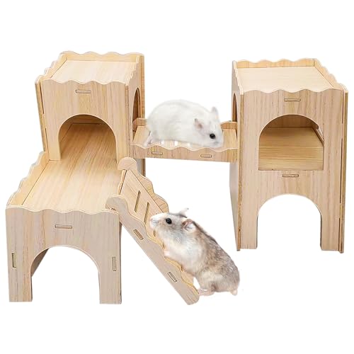 Hamsterhaus aus Holz - Mehrkammernhaus Groß, Eckhaus, Versteck - Zubehör für Käfig - Geeignet für Zwerghamster, Rennmäuse, Ratten, Meerschweinchen von Vegena