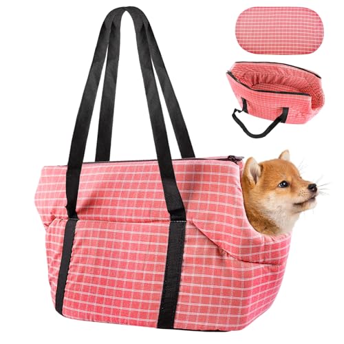 Hundetragetasche bis 10kg - Hundetasche für Kleine Hunde Katzentransporttasche Tragetasche Hund Outdoor Transporttasche Katze Hund Tragbare Katzentasche(43 * 24 * 30cm (Rosa) von Vegena