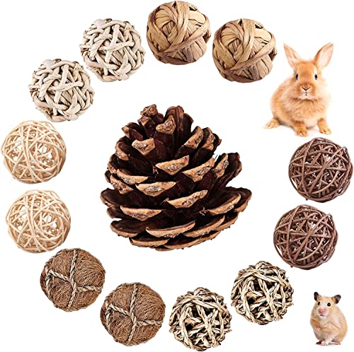 Kaubälle - Kleintierspielzeug Ball, 13 Stück Kleintiere Kauspielzeug, Hasen Kauspielzeug, Grasspielzeug Natürliche, Kleintier Kauspielzeug, Grasball für Kaninchen Meerschweinchen Chinchilla Hamster von Vegena