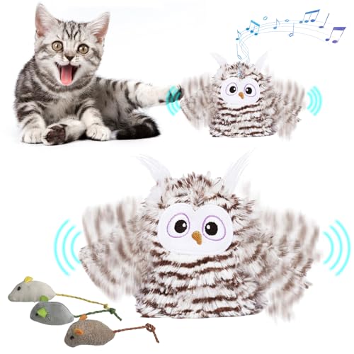 Vegena Flügelschlagen Eule Katzenspielzeug, Elektrisches Katzenspielzeug, Kann Katzenminze Aufnehmen Plüsch Spielzeug Katzenspielzeug Elektrisch Eule Für Katze Spiel Training Stressabbau von Vegena
