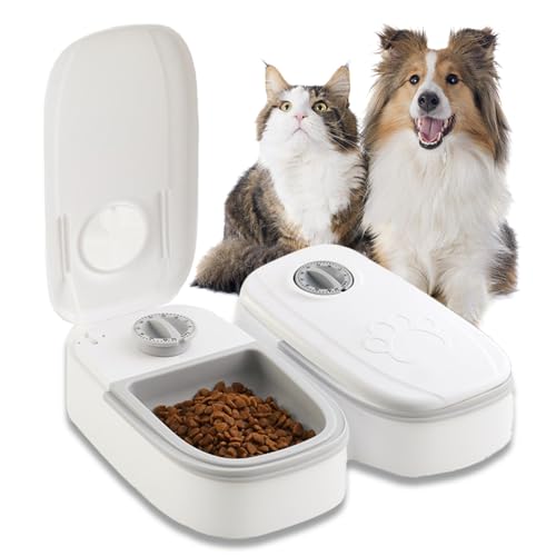 Vegena Futterautomat Katze, 350ml*2 Automatischer Futterspender, Katzen Hund Futterautomaten, Futterautomat Hunde Katzen Futterautomaten Für Kleine/Große Welpenkätzchen Für 2 Mahlzeiten von Vegena