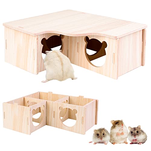 Vegena Hamster Eckhaus - 3 Häuschen Holz Hamsterhaus, Hamster Haus Holz Hamster Versteck Käfig Dekor Zubehör für Rennmäuse, Degus, Stachelmäuse, Zwerghamster (22.5 * 17.8 * 8cm) von Vegena