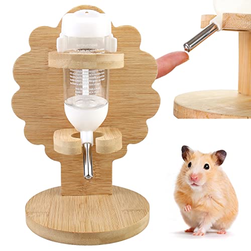 Vegena Hamster Trinkflasche mit Ständer - 80 ML Hängende Wasserflasche für Meerschweinchen mit Einstellbar Holzständer Kleintiertränke Hamster Zubehör für Zwerghamster Goldhamster Hasen von Vegena