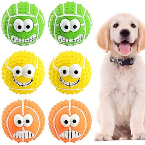 Vegena Quietschball Für Hunde, 6 Stück Hundeball Unzerstörbar, 8cm Hundespielzeug Ball, Dauerhaftes Quietschende Hundebälle, Weiches Latex Bouncy Fetch Bälle Für Große, Mittelgroße, Kleine Hunde von Vegena