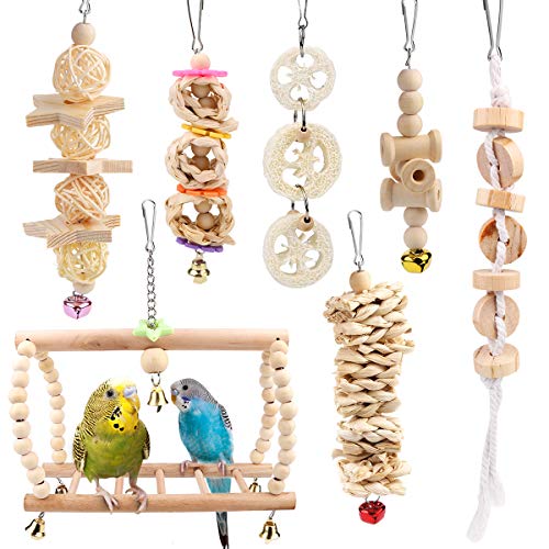 Vegena Vogelspielzeug, 7er Set Vögel Holzleiter Spielzeug mit Landeplatz Vogelkäfig Zubehör für Wellensittich Papageien Graupapageien Nymphensittiche Finken Sittiche Kakadus Aras Vegena Vogelspielzeug, 7er Set Vögel Holzleiter Spielzeug mit Landeplatz Vogelkäfig Zubehör für Wellensittich Papageien Graupapageien Nymphensittiche Finken Sittiche Kakadus Aras von Vegena
