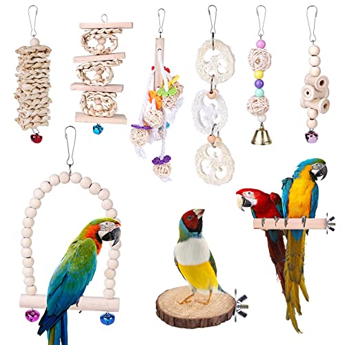 Vogelspielzeug - Papageienspielzeug, 9 Stück Vogelkäfig Schaukelspielzeug, Kauspielzeug Vögel Spielzeug, Vogelkäfig Zubehör, Holz Sitzstangen Plattform für Wellensittich,Aras,Finken,Nymphensittiche Vogelspielzeug - Papageienspielzeug, 9 Stück Vogelkäfig Schaukelspielzeug, Kauspielzeug Vögel Spielzeug, Vogelkäfig Zubehör, Holz Sitzstangen Plattform für Wellensittich,Aras,Finken,Nymphensittiche von Vegena