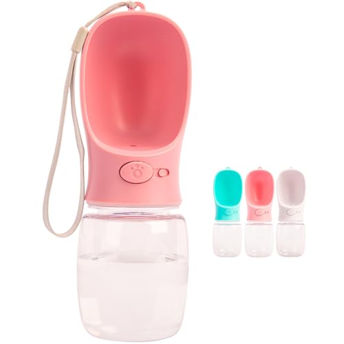 VehiGo 350ml / 337.4 g Tragbare Hundewasserflasche, Wasserflasche mit Trink-Futterspender für Hunde, Wasserspender für Hunde beim Spazierengehen, Wandern & Reisen (Rosa) von VehiGo
