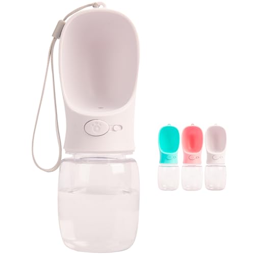 VehiGo 350ml / 337.4 g Tragbare Hundewasserflasche, Wasserflasche mit Trink-Futterspender für Hunde, Wasserspender für Hunde beim Spazierengehen, Wandern & Reisen (Weiß) von VehiGo