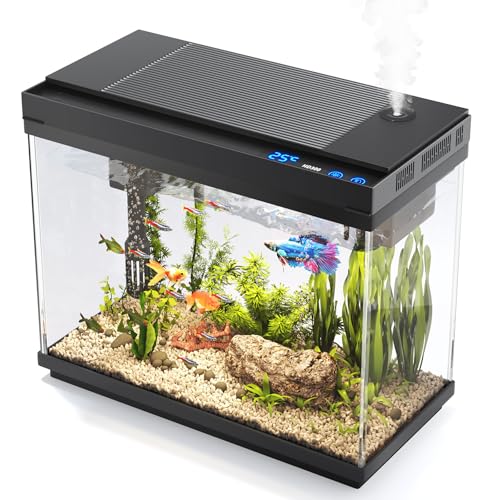 Vehipa Nano Aquarium, 8L Aquarium Klein mit intelligentem Luftbefeuchter, Temperaturanzeige, UHD-Glas, 7-Farben-Beleuchtung, 3 in 1 Leise Pumpe mit Filterung & Sauerstoffzufuhr & Zirkulation von Vehipa
