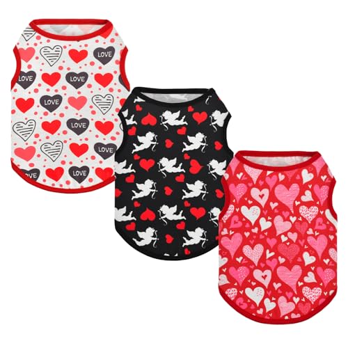 Vehomy 3er-Pack Valentinstags-Hunde-Shirts, Herzmotiv, ärmellos, für Haustiere, Valentinstag, Tank-Top, Westen mit Herz-, Amor-Pfeilmuster für kleine und mittelgroße Hunde, Größe S Vehomy 3er-Pack Valentinstags-Hunde-Shirts, Herzmotiv, ärmellos, für Haustiere, Valentinstag, Tank-Top, Westen mit Herz-, Amor-Pfeilmuster für kleine und mittelgroße Hunde, Größe S von Vehomy