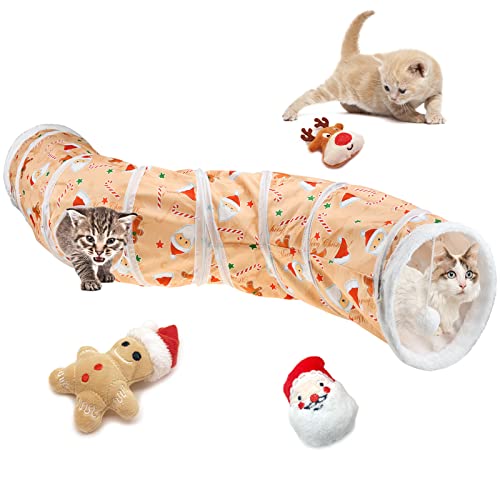 Vehomy 4-teiliges Weihnachts-Katzenspielzeug-Set – Katzen-Weihnachtstunnel, Kätzchen, Xmas S-Form, Röhrentunnel mit Ball, Katzenminze, Spielzeug, Katze, Lebkuchenmann, Weihnachtsmann, Elch von Vehomy