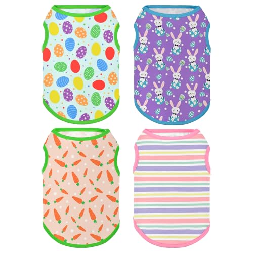 Vehomy 4er-Pack Osterhasen-Hunde-Shirts, Osterei-Hunde-Shirts, ärmellos, Kleidung, Outfit, Haustier-Tank-Top, Westen mit Ostereiern, Streifen, Kaninchen, Karottenmuster für kleine, mittelgroße Hunde, Vehomy 4er-Pack Osterhasen-Hunde-Shirts, Osterei-Hunde-Shirts, ärmellos, Kleidung, Outfit, Haustier-Tank-Top, Westen mit Ostereiern, Streifen, Kaninchen, Karottenmuster für kleine, mittelgroße Hunde, von Vehomy