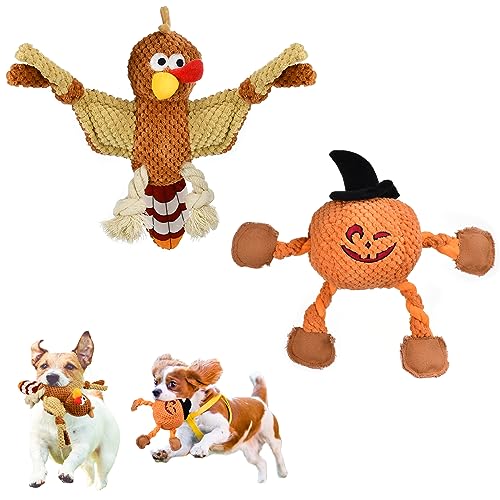 Vehomy Halloween Dog Toys Thanksgiving Dog Squeaky Toys Halloween Pumpkin Thanksgiving Truthahn Pet Dog Chew Toy Puppy Tug of War Toys Pet Interactive Dog Toy for Small Medium Dogs 2Pcs von Vehomy