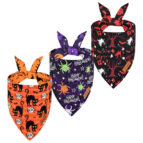 Vehomy Halloween-Hundehalstuch, wendbar, mit Kürbis, Spinne, Fledermausmuster, Katzen-Halloween-Schals, dreieckige Lätzchen für kleine, mittelgroße und große Hunde, Größe XL, 3 Stück Vehomy Halloween-Hundehalstuch, wendbar, mit Kürbis, Spinne, Fledermausmuster, Katzen-Halloween-Schals, dreieckige Lätzchen für kleine, mittelgroße und große Hunde, Größe XL, 3 Stück von Vehomy