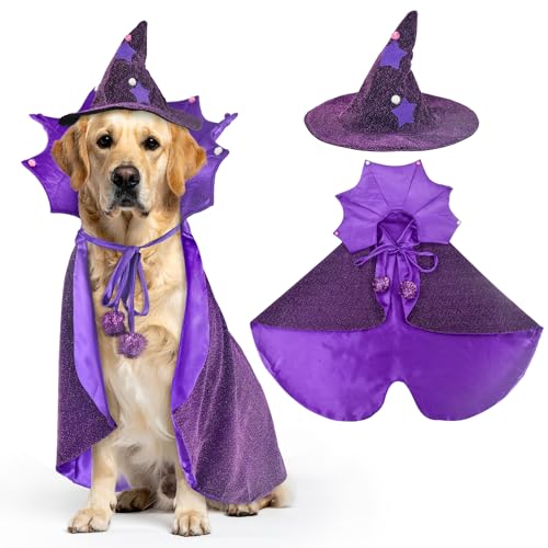 Vehomy Halloween-Hundekostüm, Hexenumhang, Hexenhut-Set, Haustier-Zauberer-Umhang, Vampir-Teufel-Outfit, Welpen, Katze, Halloween-Umhang, Teufelskleidung, Outfit für kleine, mittelgroße und große Vehomy Halloween-Hundekostüm, Hexenumhang, Hexenhut-Set, Haustier-Zauberer-Umhang, Vampir-Teufel-Outfit, Welpen, Katze, Halloween-Umhang, Teufelskleidung, Outfit für kleine, mittelgroße und große von Vehomy