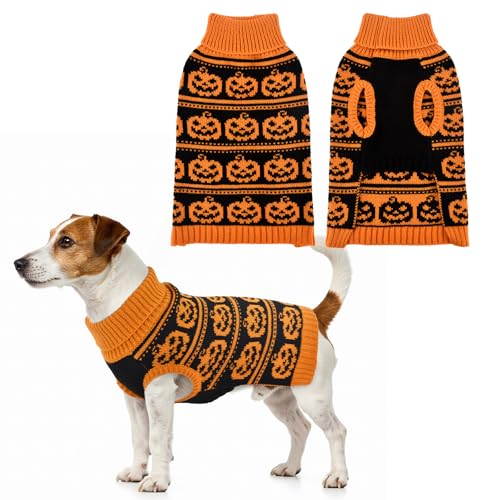 Vehomy Halloween-Hundepullover mit gruseligen Kürbissen, Rollkragenpullover, Halloween-Kürbis-Kostüm, Kleidung, Strickwaren, Pullover für Katzen, kleine, mittelgroße und große Hunde, Größe S Vehomy Halloween-Hundepullover mit gruseligen Kürbissen, Rollkragenpullover, Halloween-Kürbis-Kostüm, Kleidung, Strickwaren, Pullover für Katzen, kleine, mittelgroße und große Hunde, Größe S von Vehomy