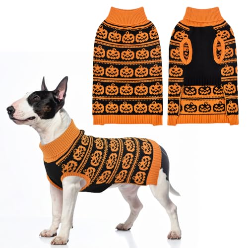 Vehomy Halloween-Hundepullover mit gruseligen Kürbissen, Rollkragenpullover, Halloween-Kürbis-Kostüm, Kleidung, Strickwaren, Pullover für Katzen, kleine, mittelgroße und große Hunde, Größe XL Vehomy Halloween-Hundepullover mit gruseligen Kürbissen, Rollkragenpullover, Halloween-Kürbis-Kostüm, Kleidung, Strickwaren, Pullover für Katzen, kleine, mittelgroße und große Hunde, Größe XL von Vehomy