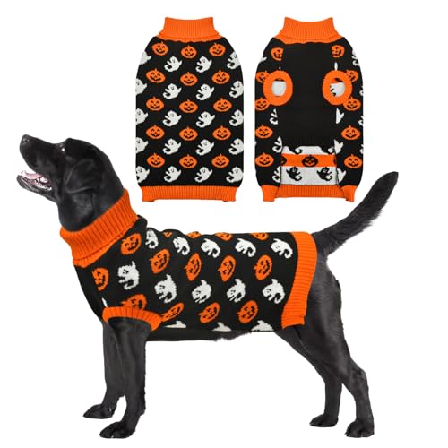 Vehomy Halloween-Pullover für Hunde, Kürbis, Geist-Kostüm, Katze, Kürbis, Rollkragen, Strickwaren, Hemd, Pullover, Hund, Welpen, Halloween-Pullover, Kleidung, Outfits für Katzen, kleine, mittelgroße von Vehomy