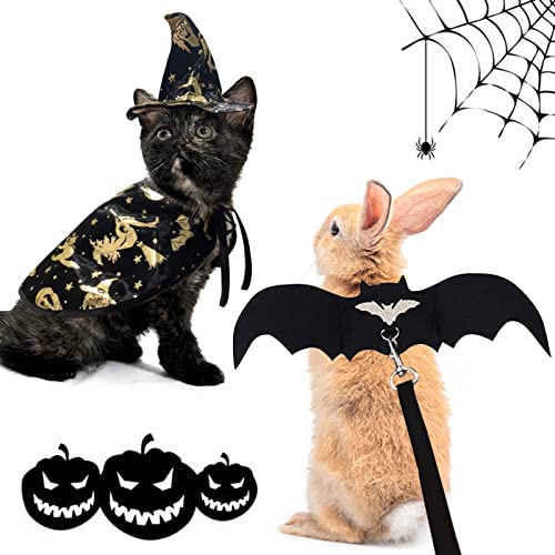 Vehomy Hasen Halloween Kostüm Sets - 2 Outfits, Fledermausflügel, Hexenhüte & Umhang für Hase, Welpen, Kätzchen Vehomy Hasen Halloween Kostüm Sets - 2 Outfits, Fledermausflügel, Hexenhüte & Umhang für Hase, Welpen, Kätzchen von Vehomy