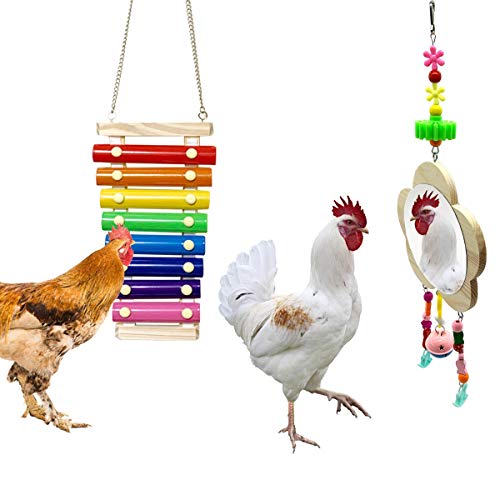 Vehomy Hühner-Spielzeug für Hühner, Spiegel-Spielzeug mit Glocke und Huhn-Xylophon, Spielzeug für Küken, Hahn, 2 Stück von Vehomy