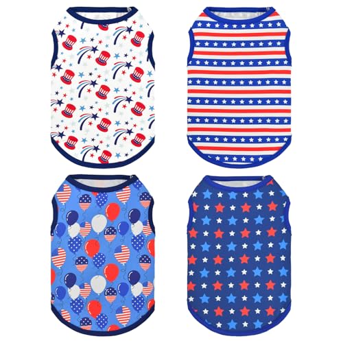 Vehomy Hunde-Shirt, 4. Juli, USA-Flagge, Welpen, Katze, ärmellos, Unabhängigkeitstag, Hundeweste, Streifen, Sterne, Haustier-Tank-Top, Kleidung für kleine und mittelgroße Hunde, Größe S, 4 Stück Vehomy Hunde-Shirt, 4. Juli, USA-Flagge, Welpen, Katze, ärmellos, Unabhängigkeitstag, Hundeweste, Streifen, Sterne, Haustier-Tank-Top, Kleidung für kleine und mittelgroße Hunde, Größe S, 4 Stück von Vehomy