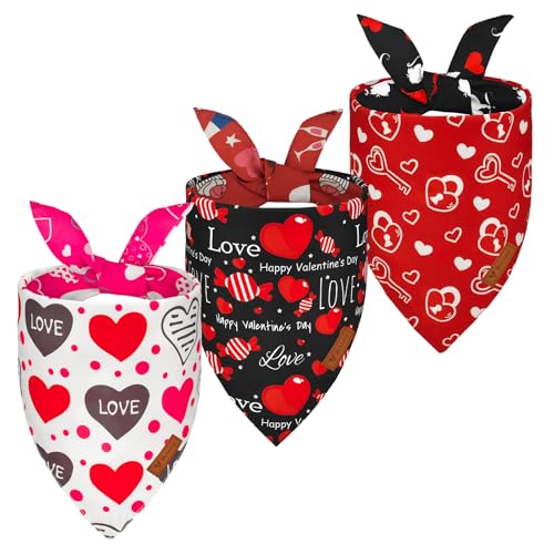 Vehomy Hundehalstücher zum Valentinstag, wendbar, mit Herzmotiv, dreieckig, für kleine, mittelgroße und große Hunde, Größe XL, 3 Stück Vehomy Hundehalstücher zum Valentinstag, wendbar, mit Herzmotiv, dreieckig, für kleine, mittelgroße und große Hunde, Größe XL, 3 Stück von Vehomy