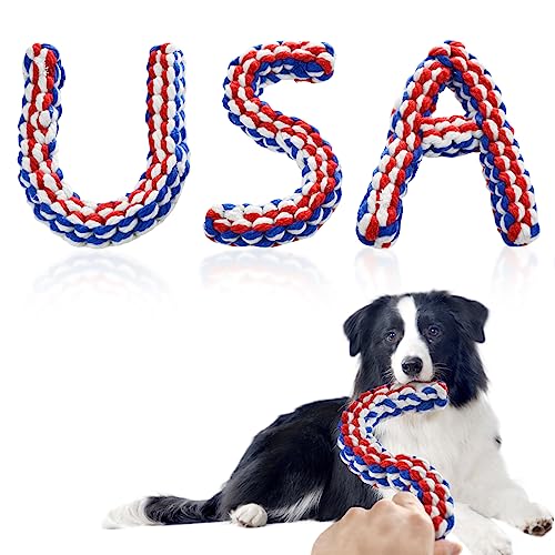 Vehomy Hundespielzeug aus Baumwollseil, 4. Juli, Hundespielzeug, U-S-A-Form, Kauspielzeug, Welpen, Unabhängigkeitstag, interaktives Spielzeug, gedrehtes Seil, mittelgroße Hunde, 3 Stück von Vehomy